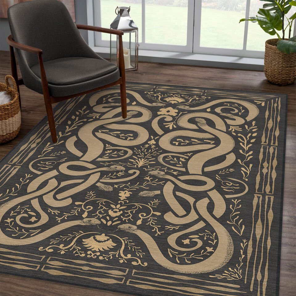 Snake Motif Tribal Rug Ethnic Art Decorative Carpet