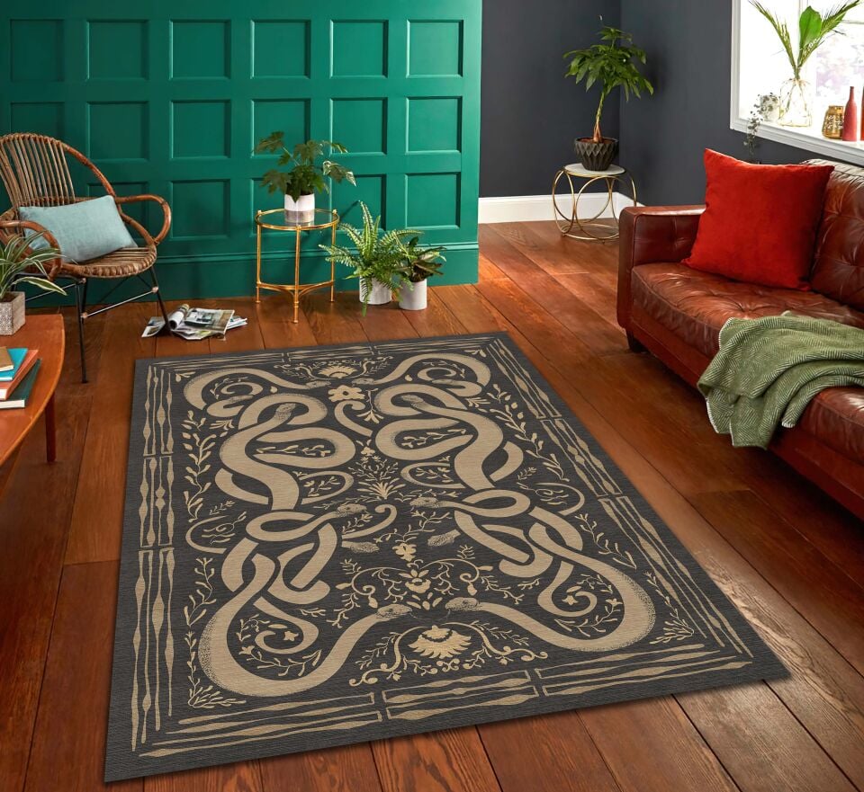Snake Motif Tribal Rug Ethnic Art Decorative Carpet