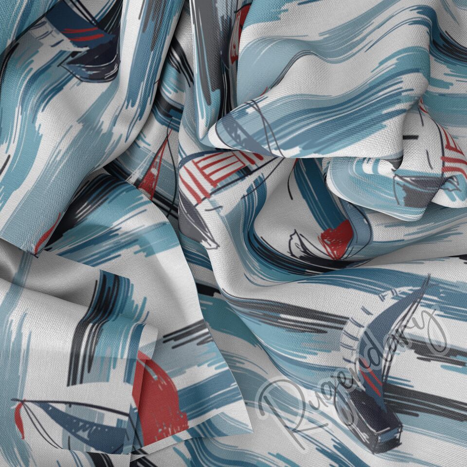 Velvet Thick Curtain with Sailboat Print – Luxury Soft Nautical Window Drapes