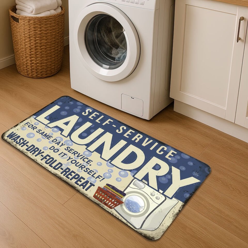 Retro Self-Service Laundry Rug, Funny & Stylish Mat for Laundry Rooms