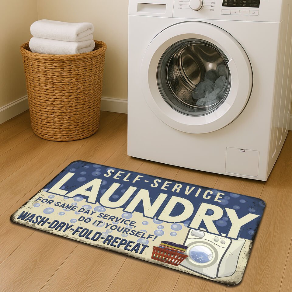 Retro Self-Service Laundry Rug, Funny & Stylish Mat for Laundry Rooms