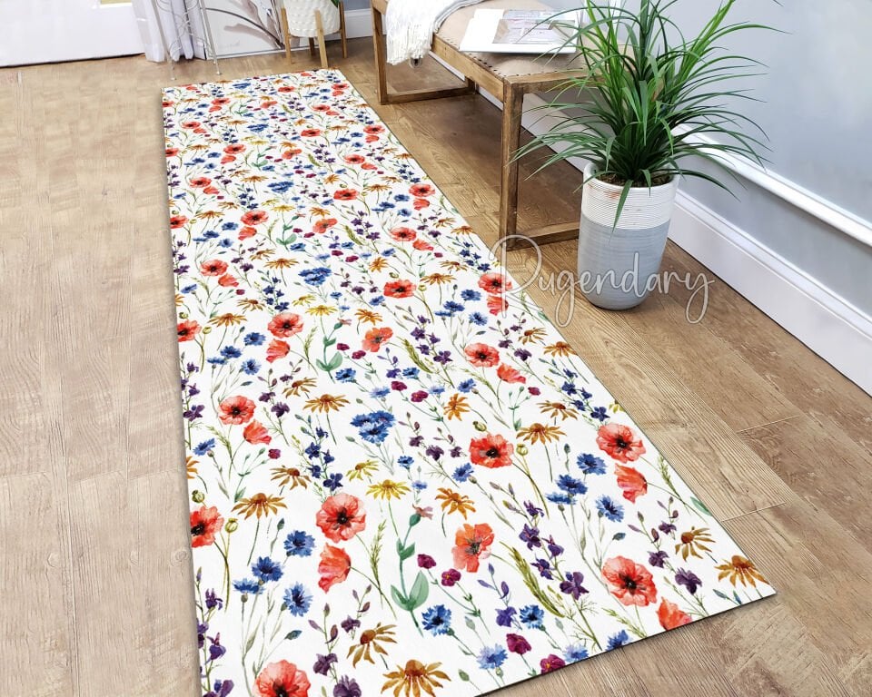 Wildflower Print Runner Rug – Colorful Hallway & Kitchen Floor Decor