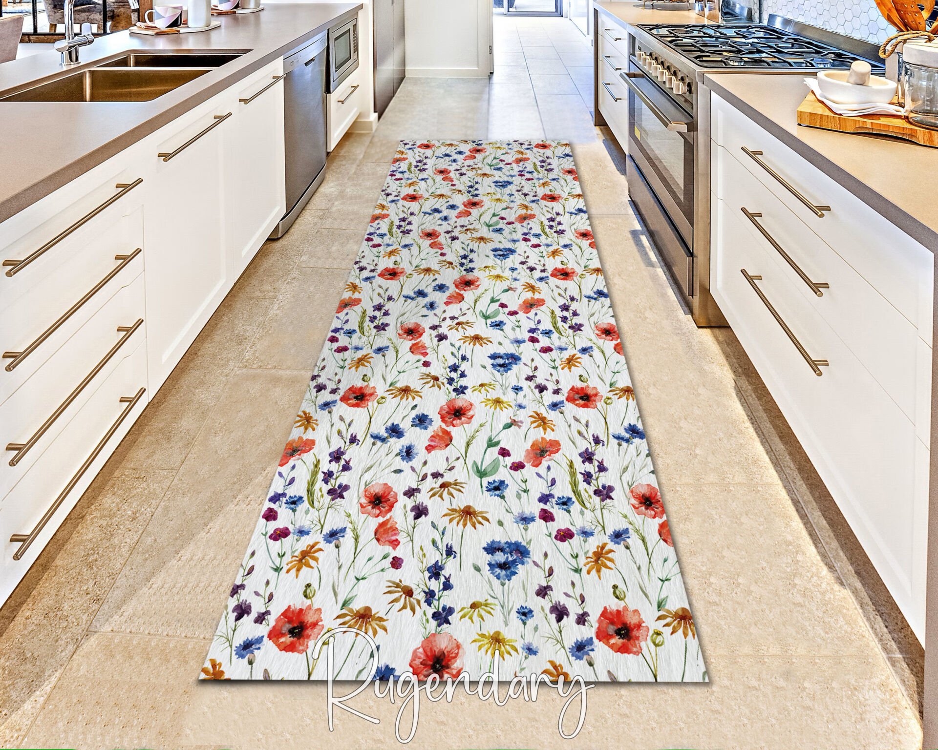 Wildflower Print Runner Rug – Colorful Hallway & Kitchen Floor Decor