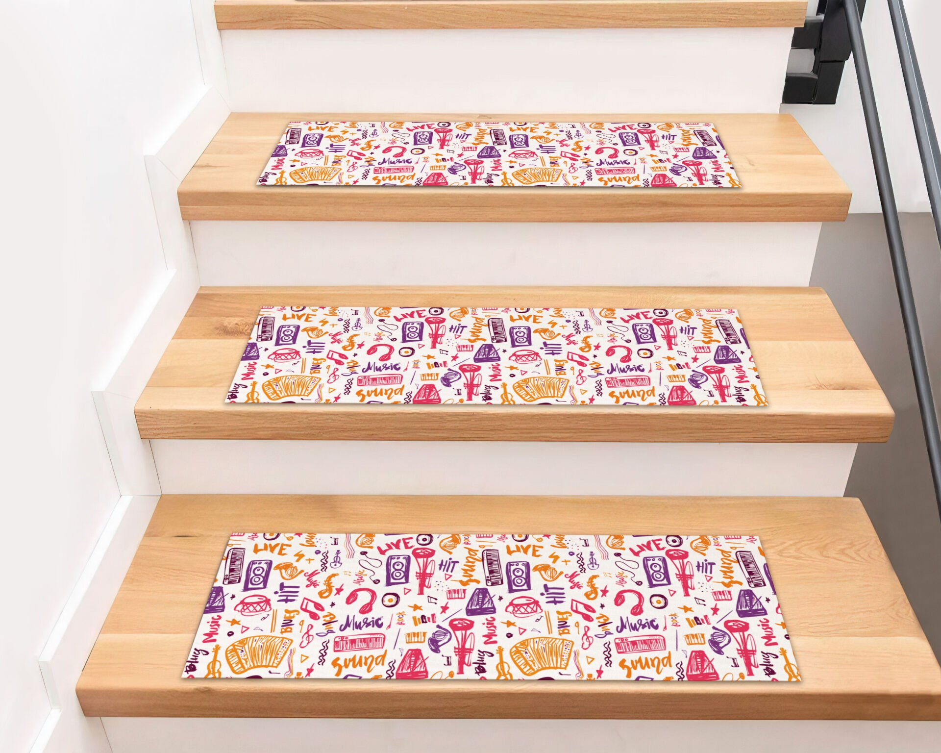 Colorful Music-Themed Stair Treads – Fun and Vibrant Non-Slip Step Mats