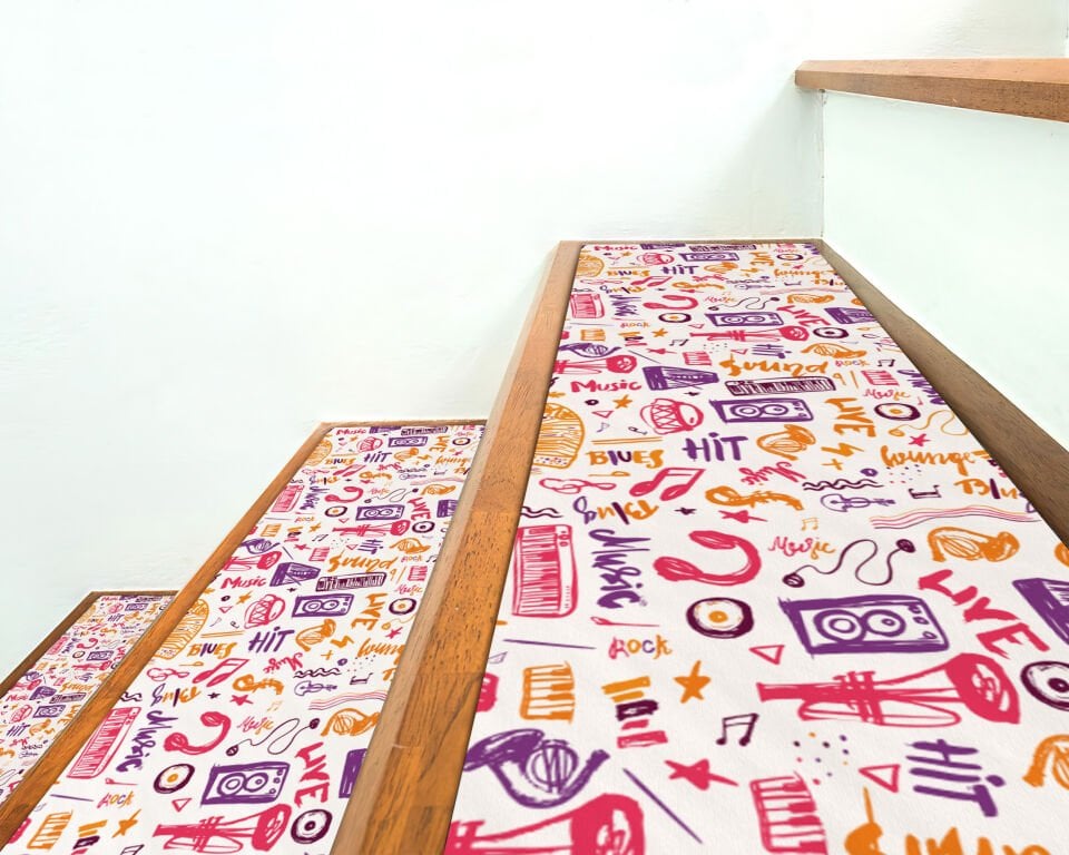 Colorful Music-Themed Stair Treads – Fun and Vibrant Non-Slip Step Mats