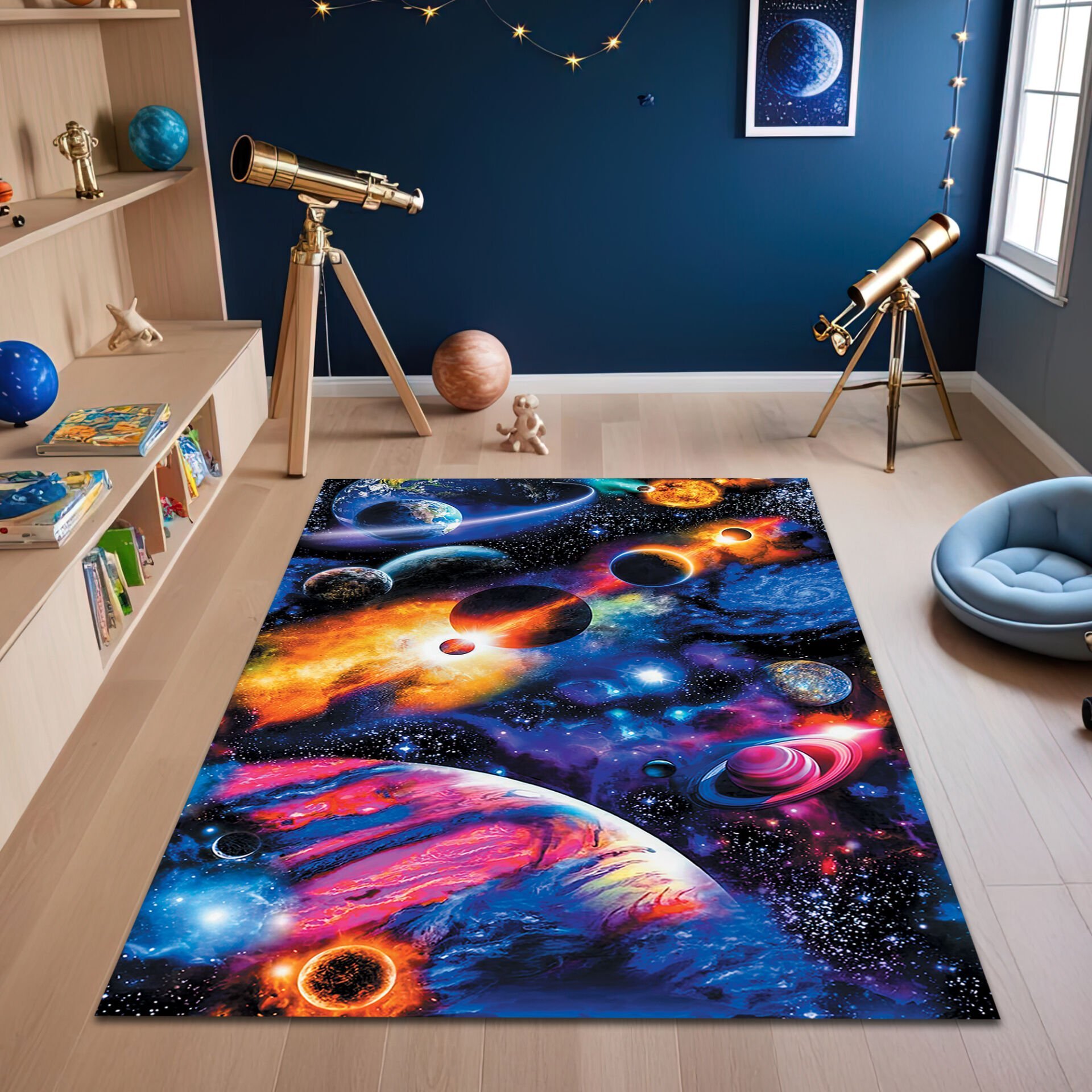 Vibrant Solar System Kids Rug – Colorful Outer Space Planets Carpet