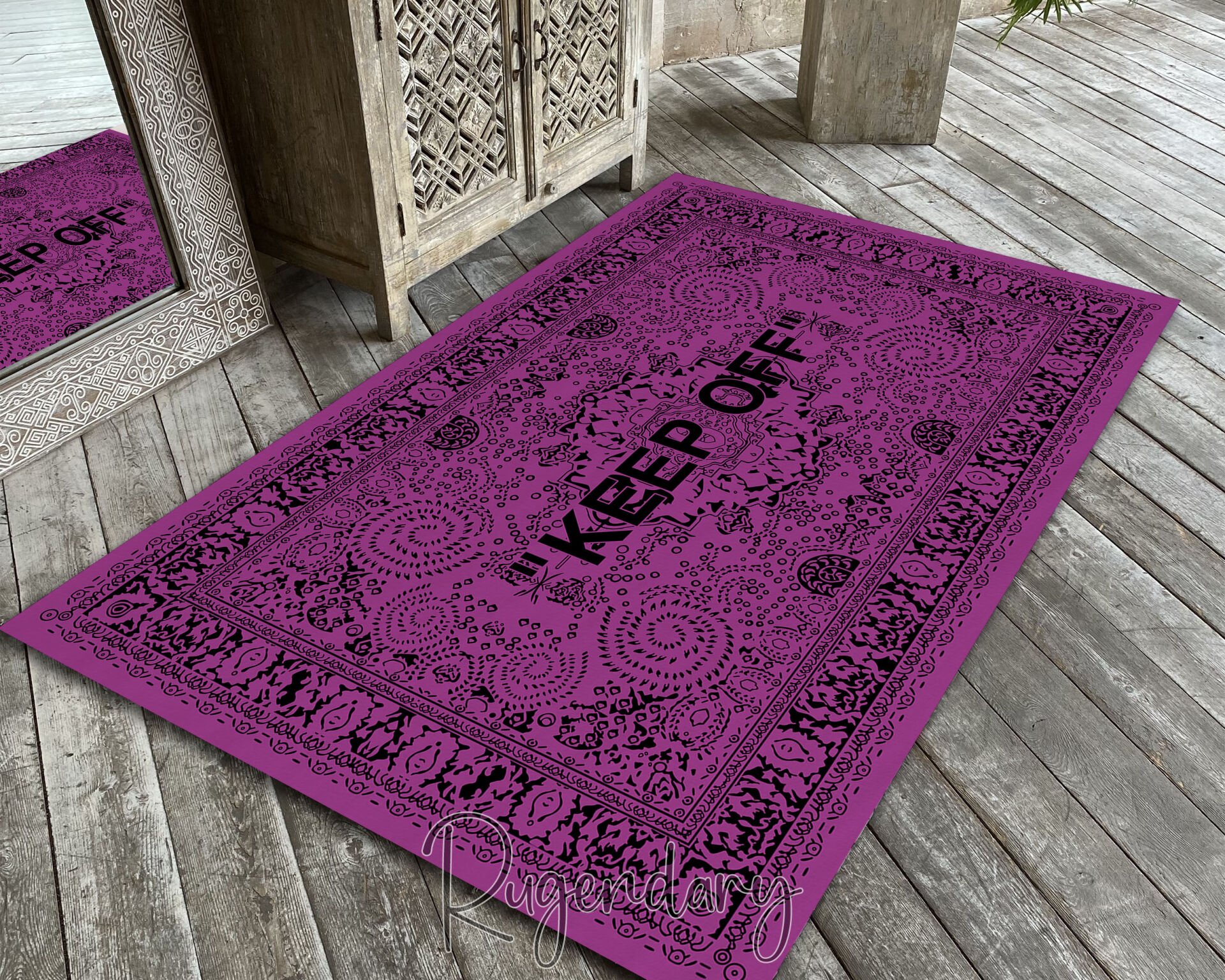 Purple ''KEEP OFF'' Area Rug – Modern Statement Carpet for Living Room & Bedroom