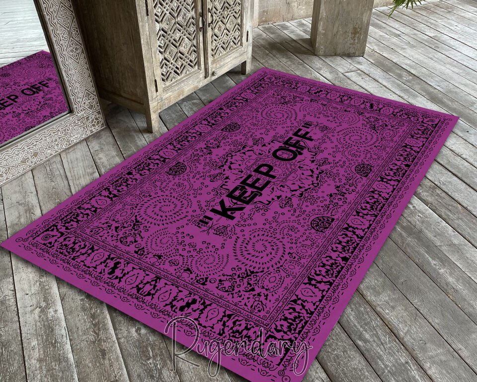 Purple ''KEEP OFF'' Area Rug – Modern Statement Carpet for Living Room & Bedroom