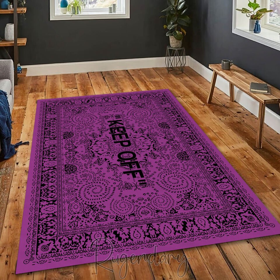 Purple ''KEEP OFF'' Area Rug – Modern Statement Carpet for Living Room & Bedroom