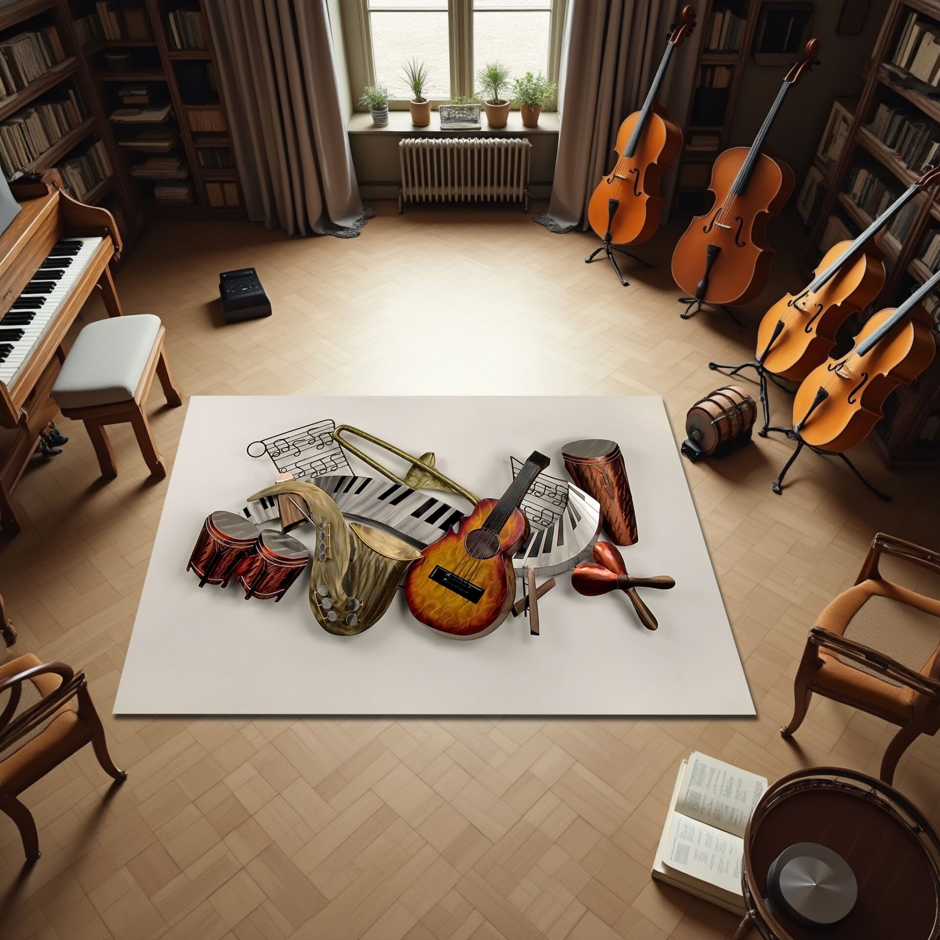 3D Musical Instruments Rug – Artistic Music Room Carpet