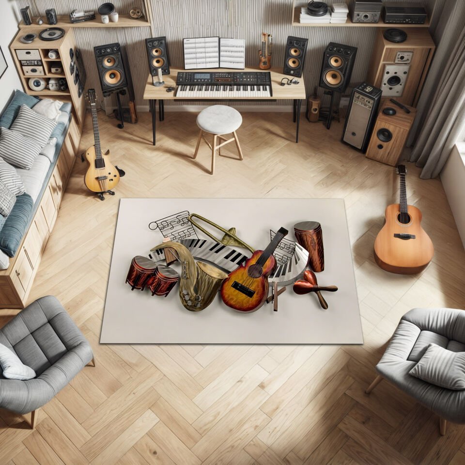 3D Musical Instruments Rug – Artistic Music Room Carpet