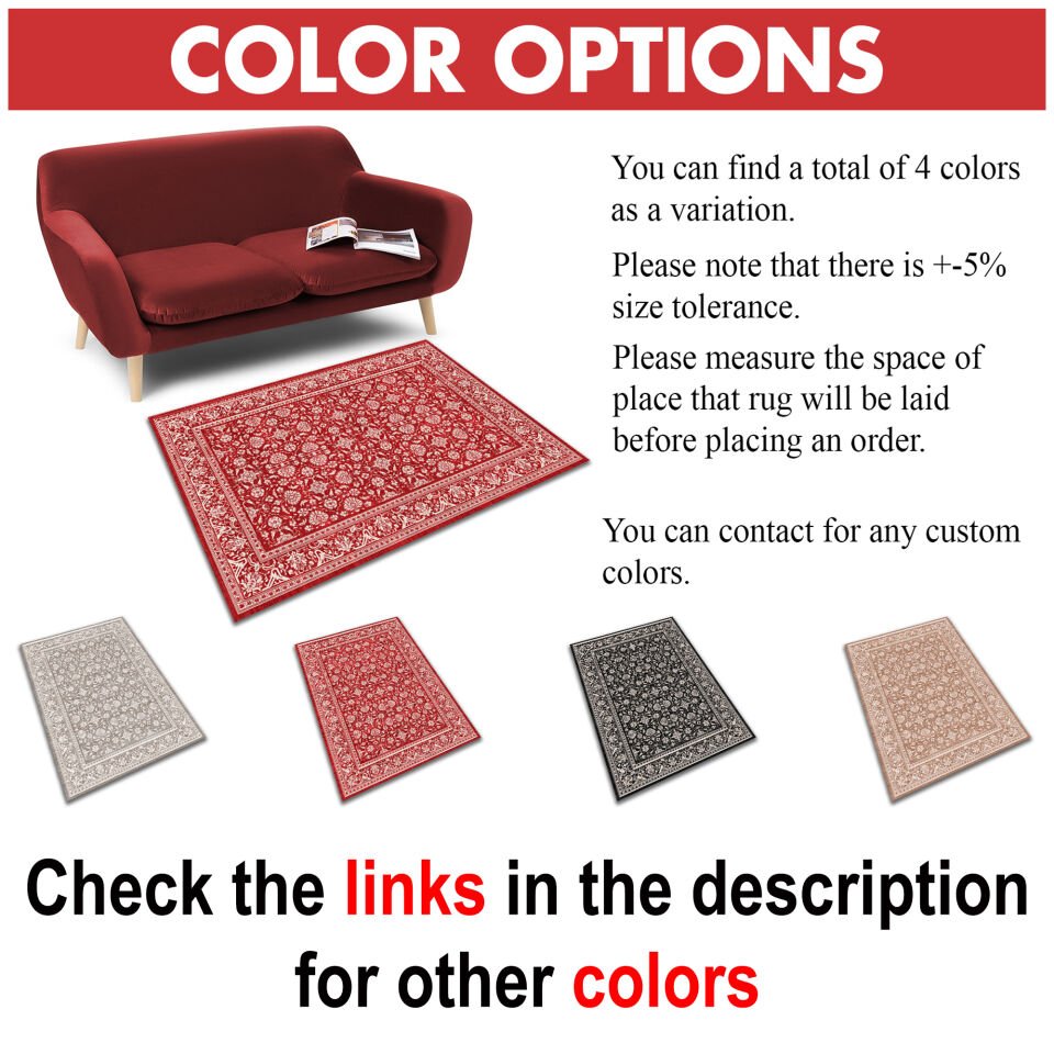 Red Pattern Area Rug with Decorative Border Accents