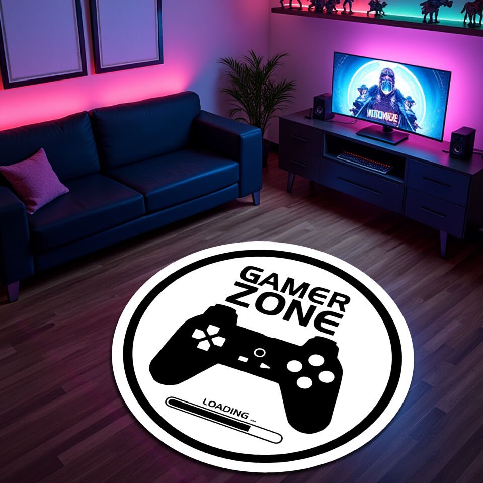 Gamer Zone Loading Game Room Rug – White and Black Controller Design Carpet for Ultimate Gaming Setup