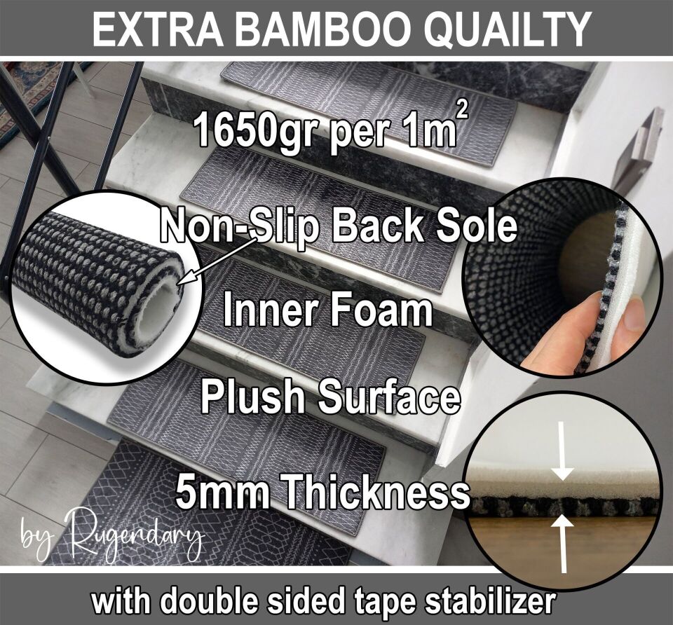 Elegant Black Stair Treads – Classic Pattern Non-Slip Mats
