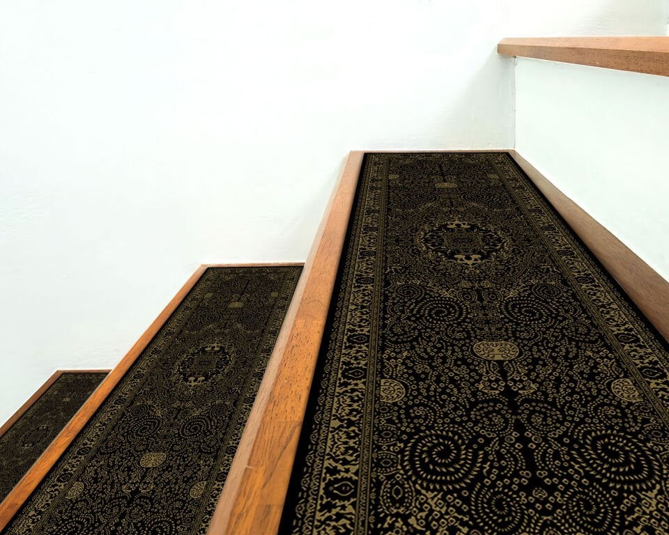 Elegant Black Stair Treads – Classic Pattern Non-Slip Mats