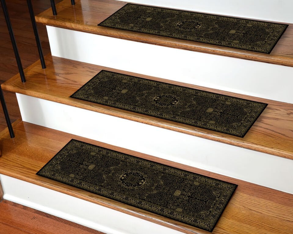 Elegant Black Stair Treads – Classic Pattern Non-Slip Mats