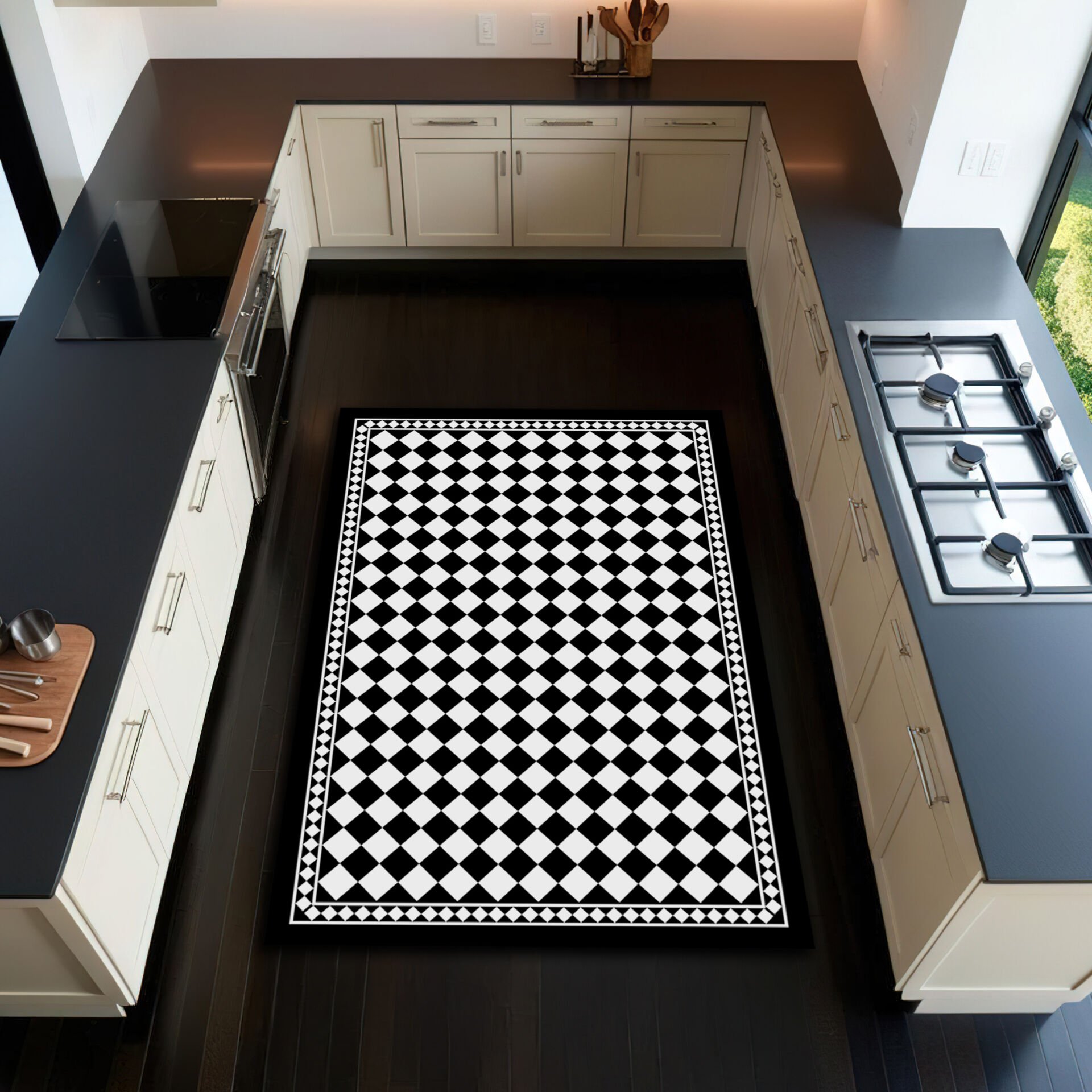 Kitchen Checkered Rug – Black and White Small Square Geometric Mat