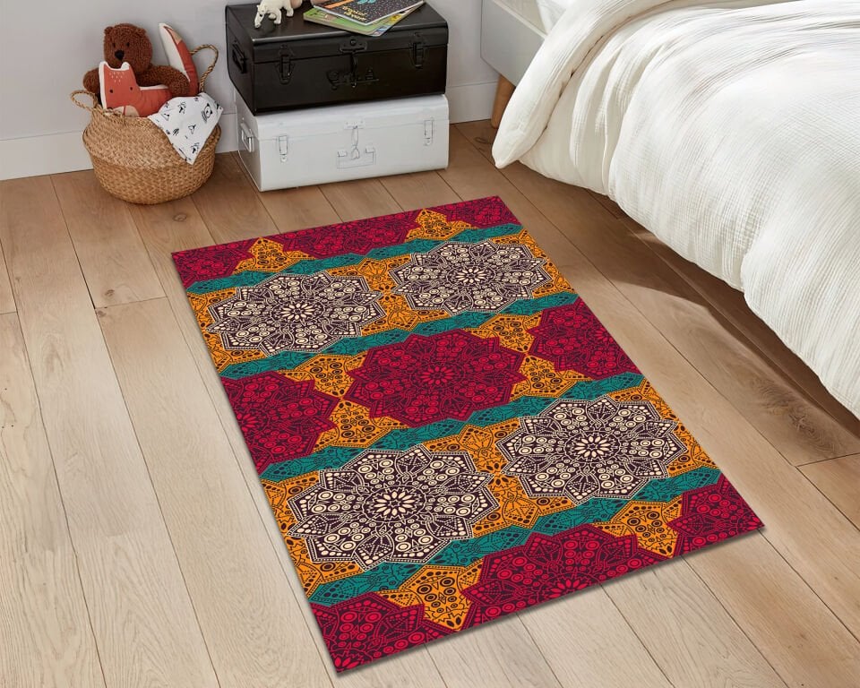Boho Mandala Rug Colorful Geometric Pattern Carpet for Living Room and Bedroom Decor
