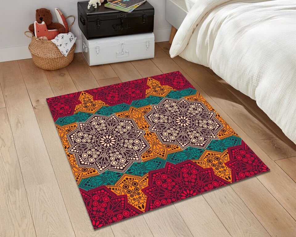 Boho Mandala Rug Colorful Geometric Pattern Carpet for Living Room and Bedroom Decor
