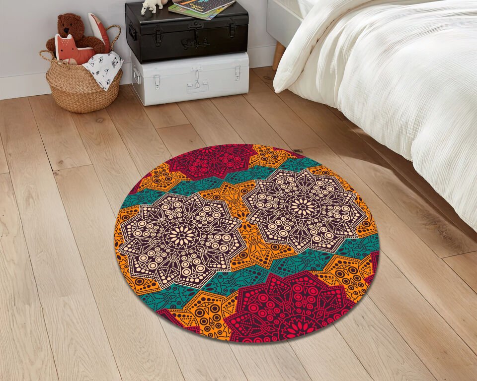 Boho Mandala Rug Colorful Geometric Pattern Carpet for Living Room and Bedroom Decor
