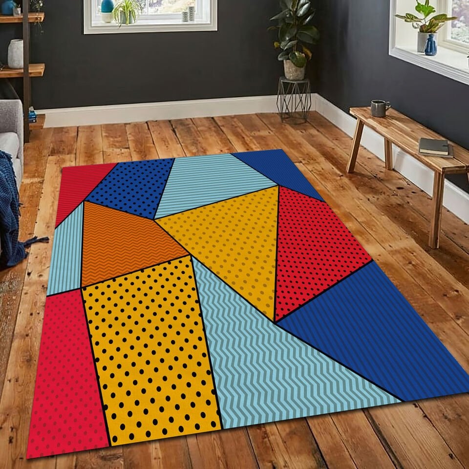 Abstract Geometric Rug Pop Art Carpet Colorful Graphic Floor Mat Retro Modern Home Decor