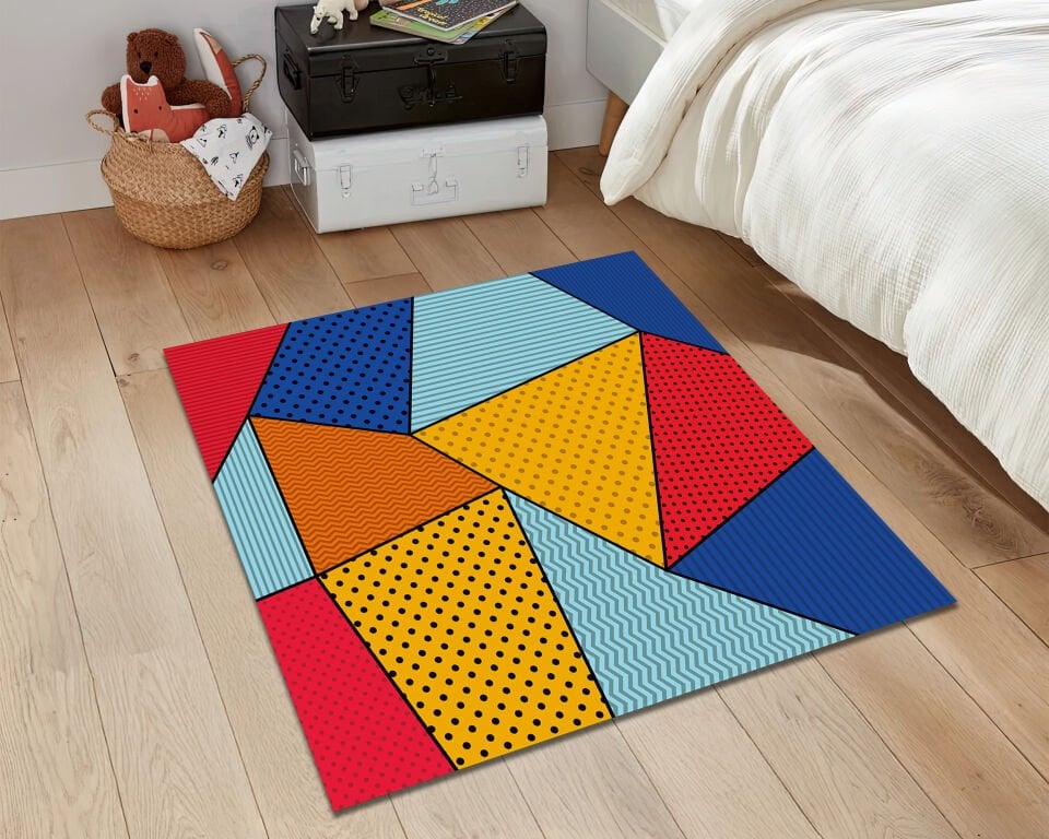 Abstract Geometric Rug Pop Art Carpet Colorful Graphic Floor Mat Retro Modern Home Decor