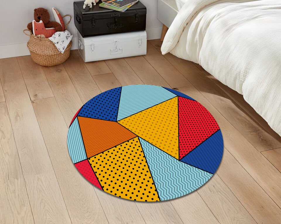 Abstract Geometric Rug Pop Art Carpet Colorful Graphic Floor Mat Retro Modern Home Decor