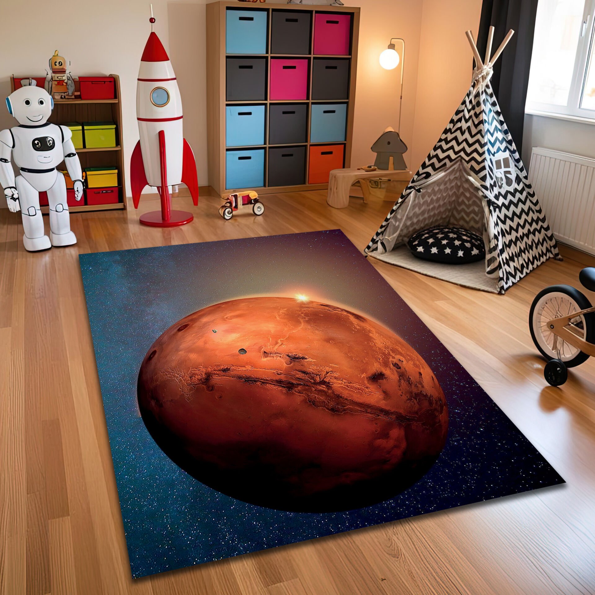 Realistic Mars Surface Kids Rug – Planet Mars Themed Space Carpet