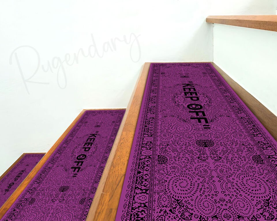 Purple ''KEEP OFF'' Stair Mat – Modern Non-Slip Carpet for Stairs