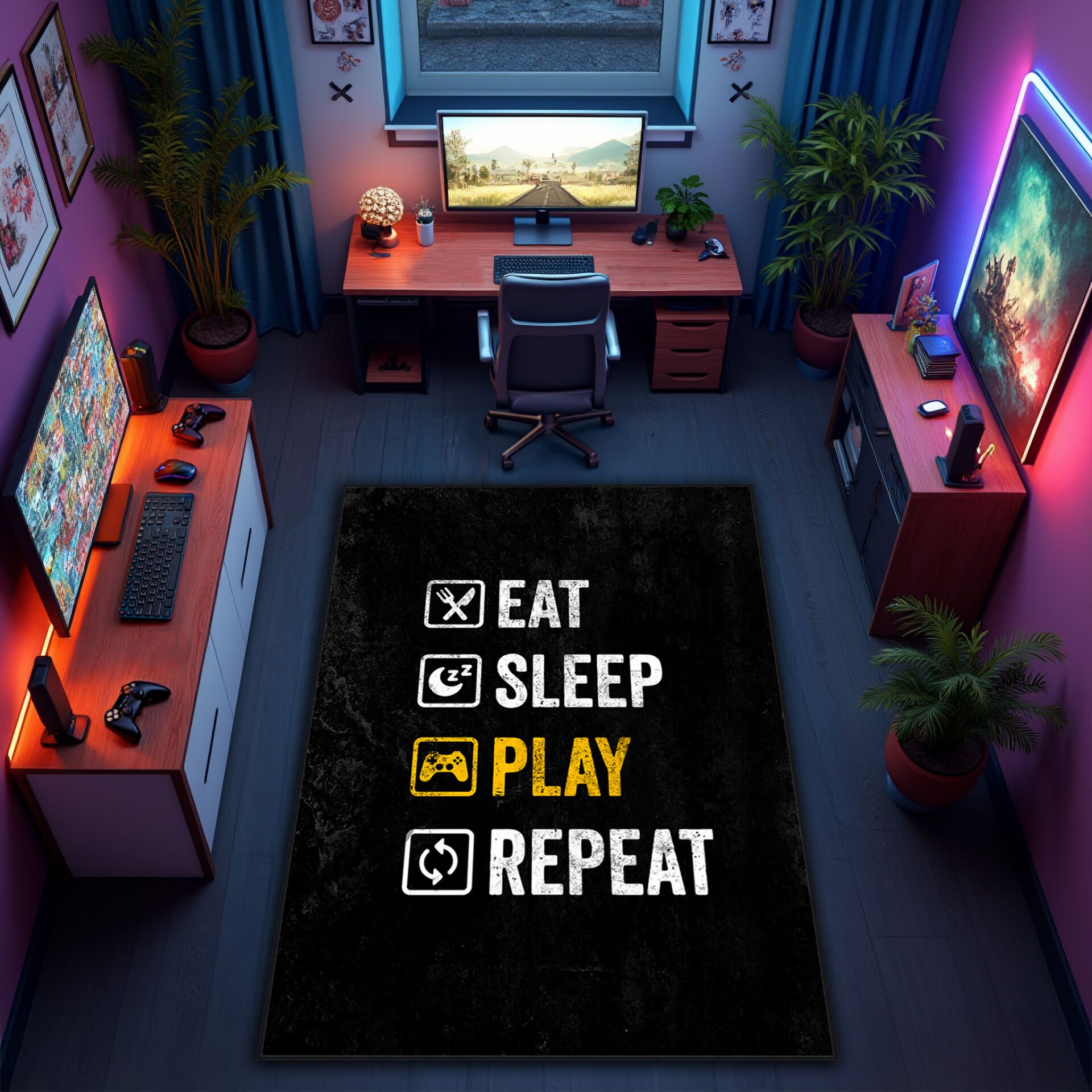 Eat Sleep Play Repeat Gaming Rug – Gamer Lifestyle Decor