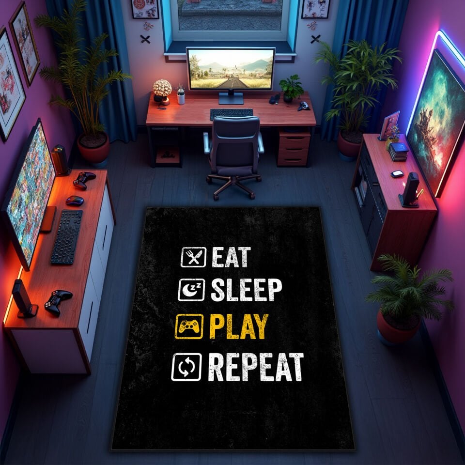 Eat Sleep Play Repeat Gaming Rug – Gamer Lifestyle Decor