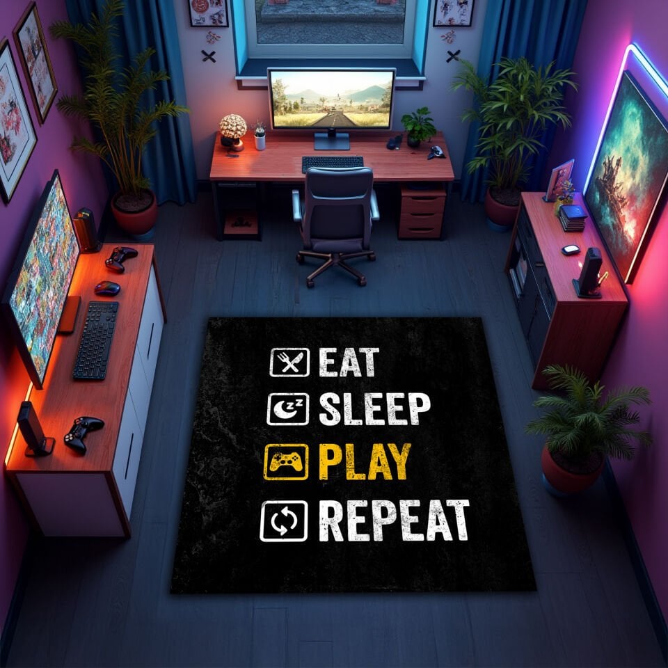 Eat Sleep Play Repeat Gaming Rug – Gamer Lifestyle Decor