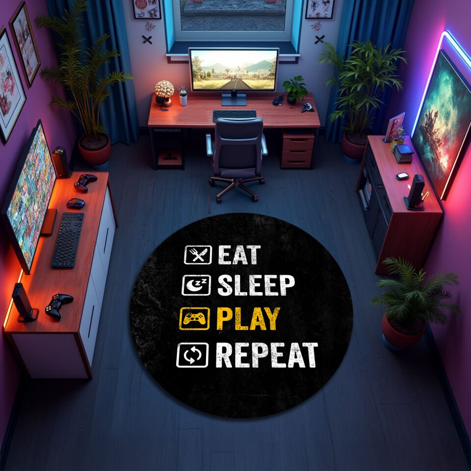 Eat Sleep Play Repeat Gaming Rug – Gamer Lifestyle Decor