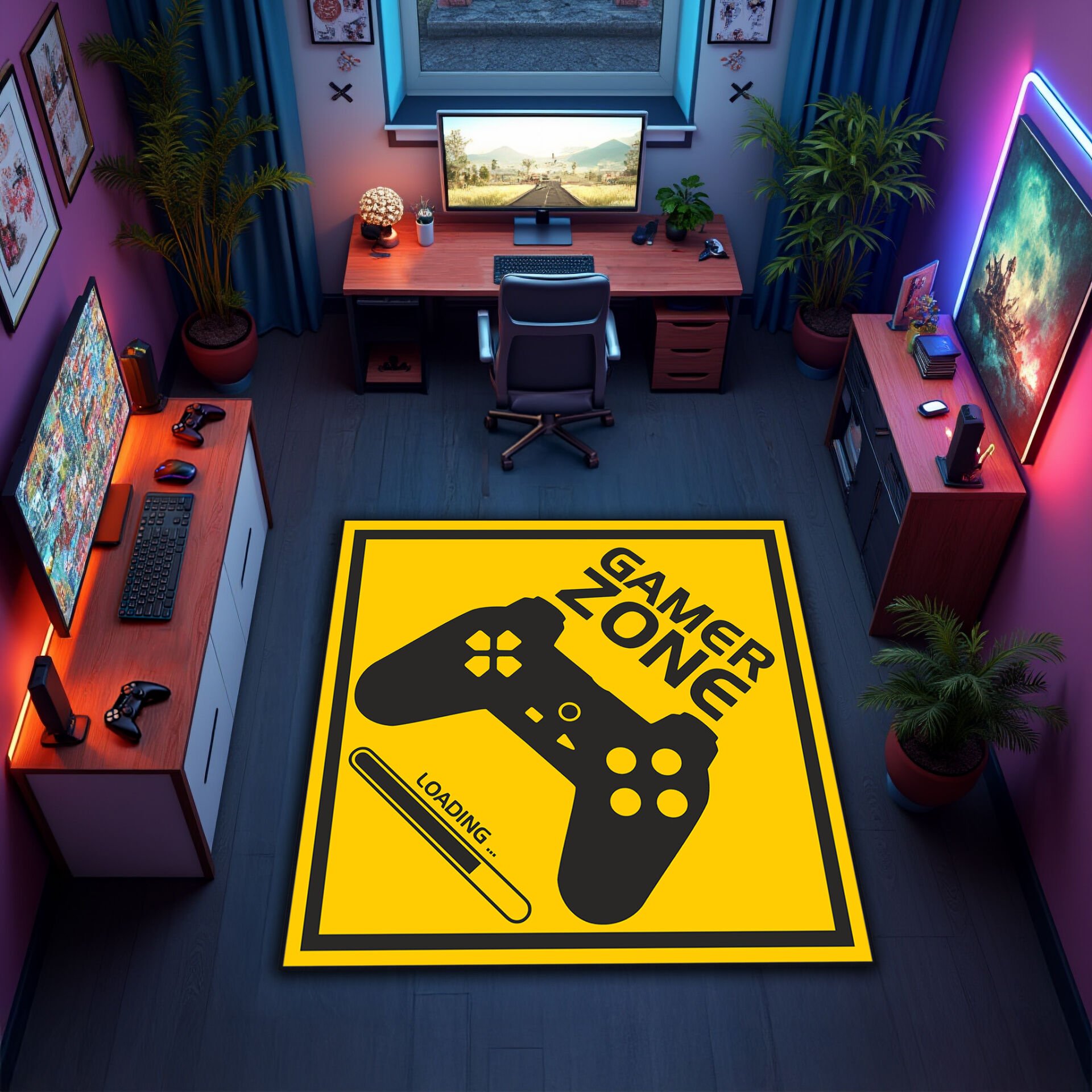 Gamer Zone Rug – Game Room Carpet with Controller Design