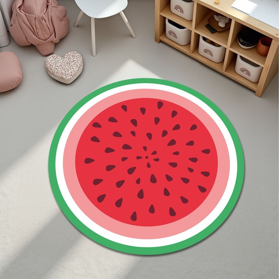 Watermelon Slice Round Rug, Fun & Colorful Design for Kids’ Rooms