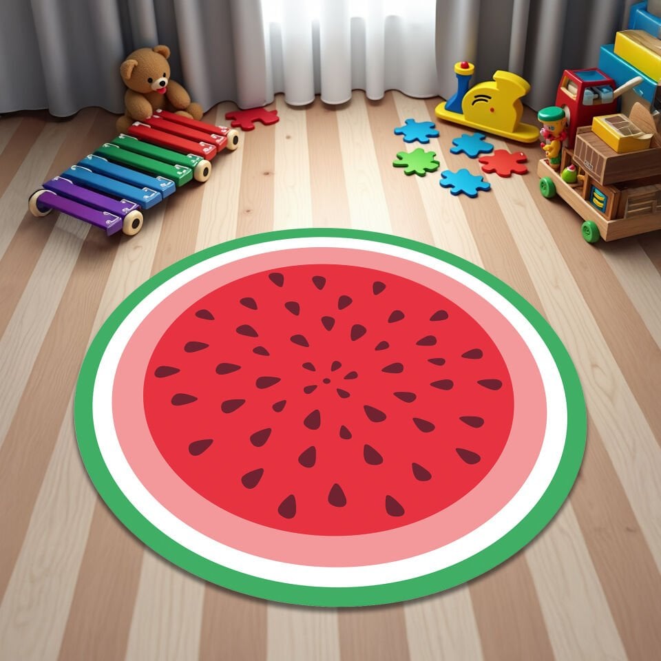 Watermelon Slice Round Rug, Fun & Colorful Design for Kids’ Rooms