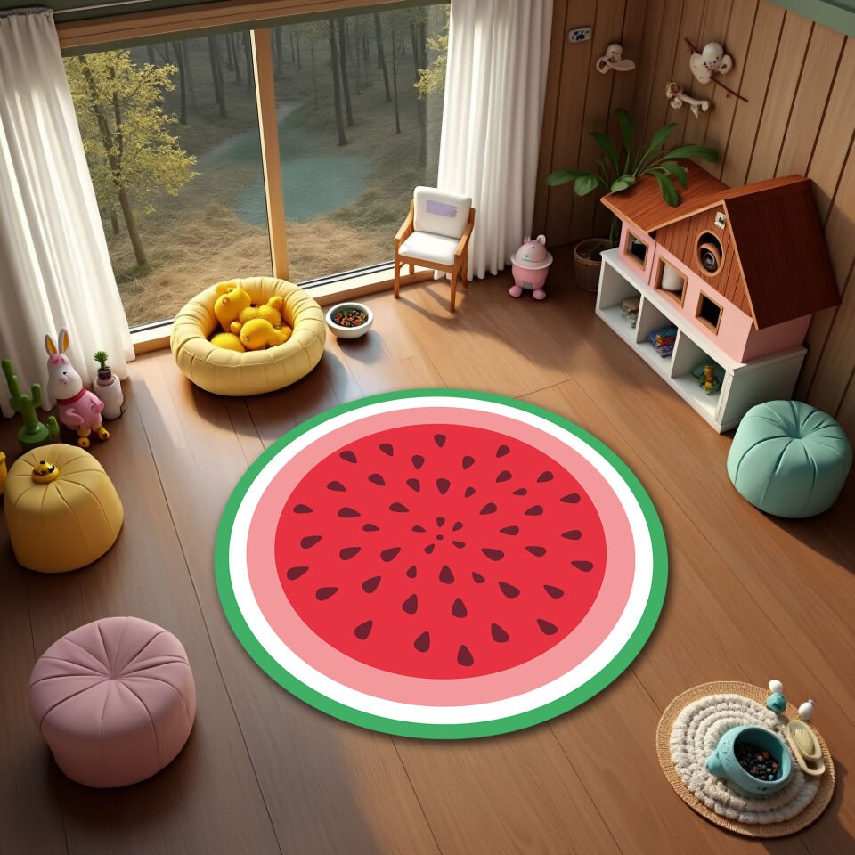 Watermelon Slice Round Rug, Fun & Colorful Design for Kids’ Rooms