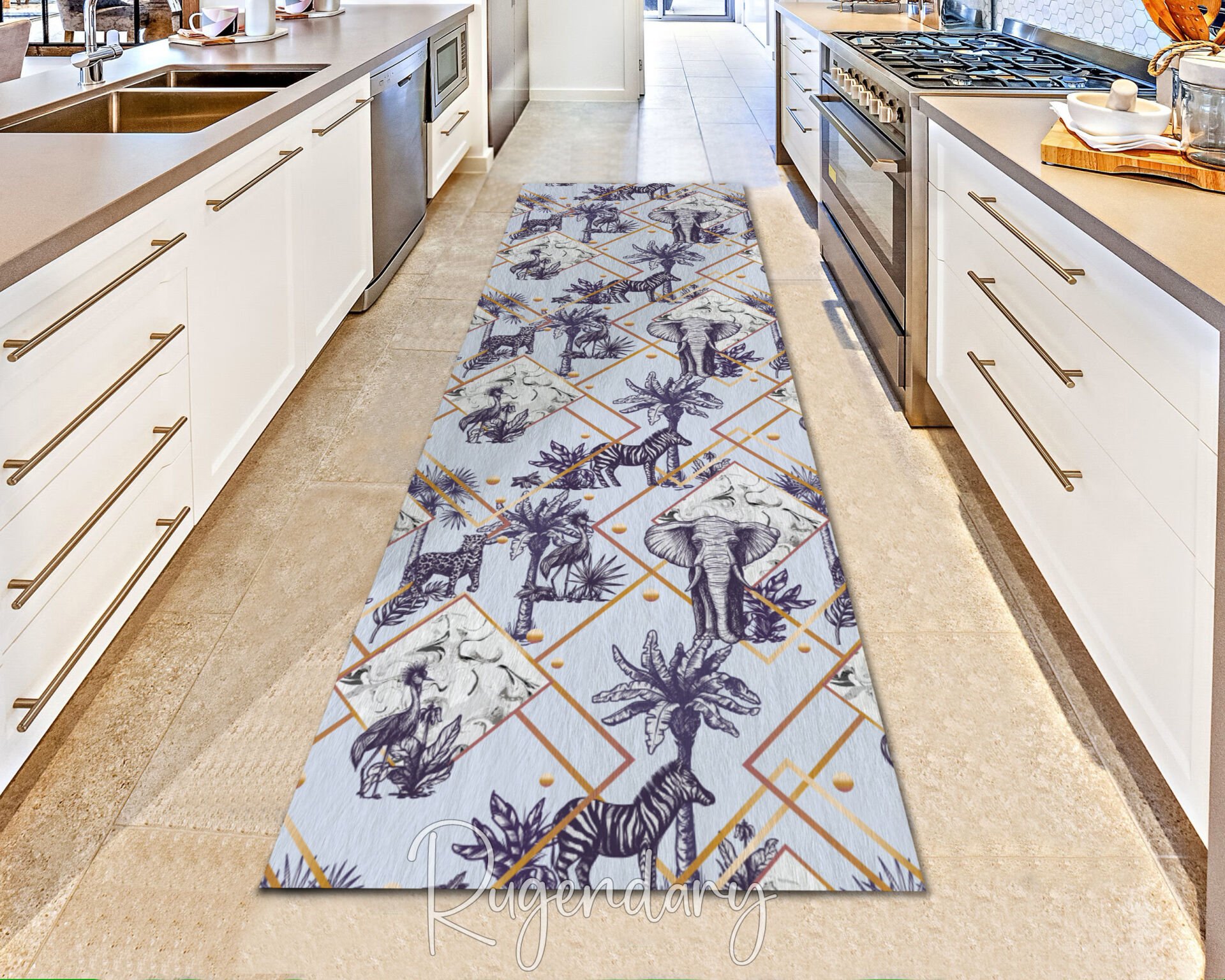 Safari Print Runner Rug – Jungle Animals & Palm Tree Design