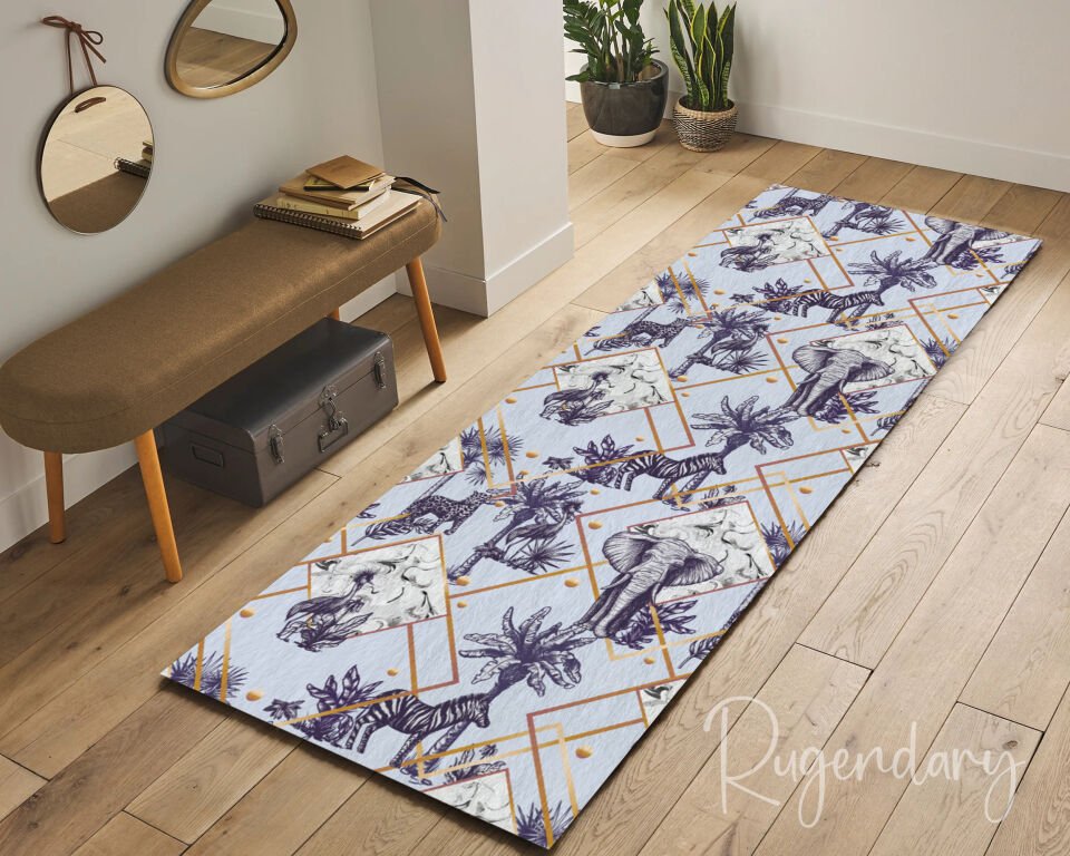 Safari Print Runner Rug – Jungle Animals & Palm Tree Design