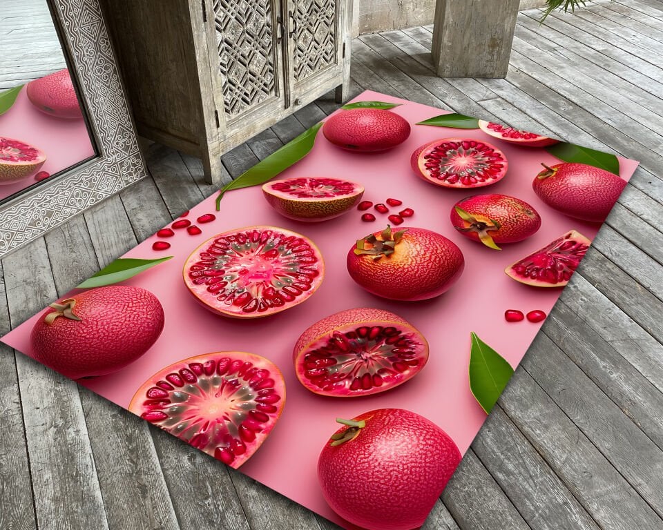 Pomegranate Rug Tropical Fruit Kitchen Runner Colorful Summer Area Carpet for Home Decor