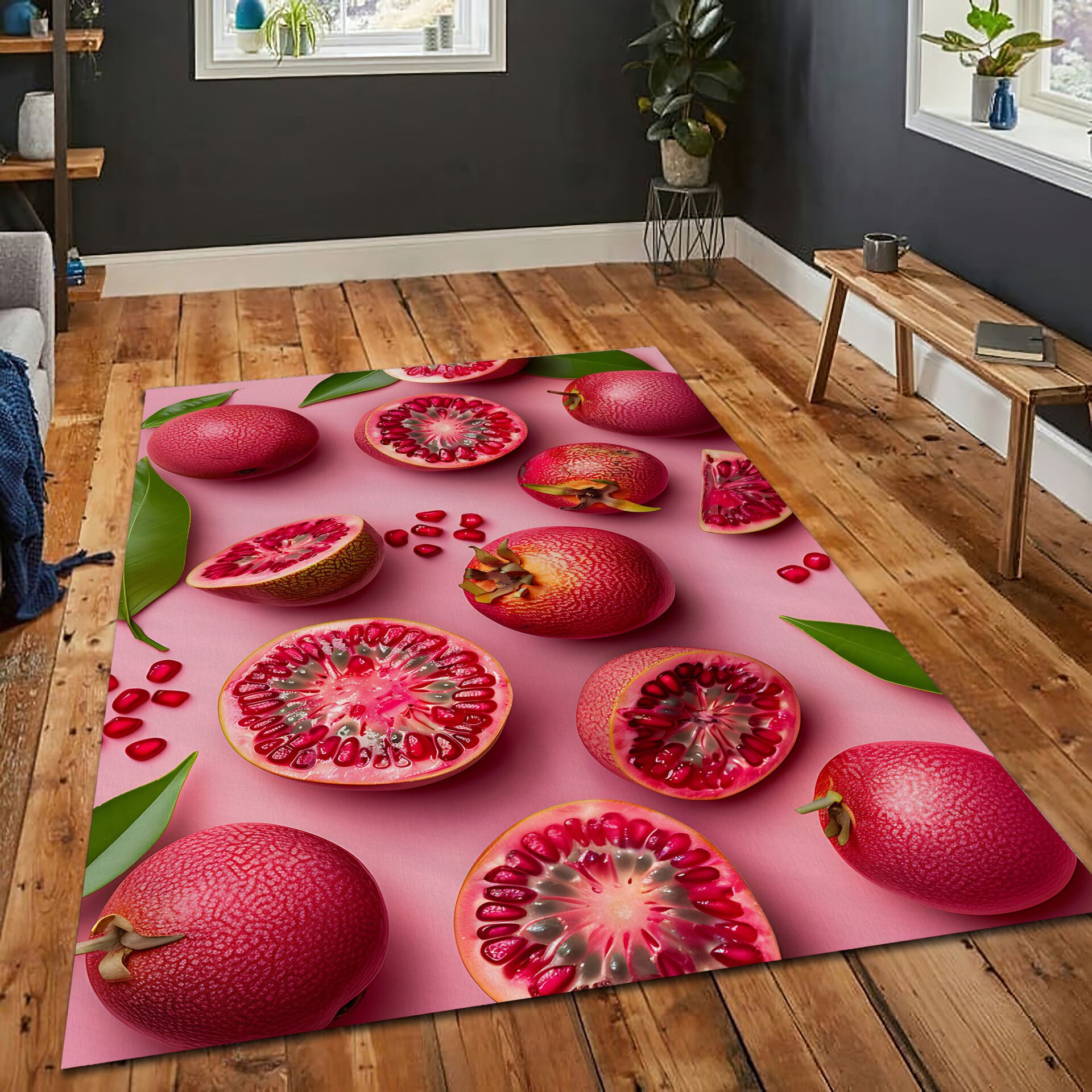 Pomegranate Rug Tropical Fruit Kitchen Runner Colorful Summer Area Carpet for Home Decor