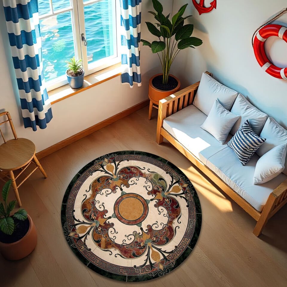 Vintage Marble Medallion Round Rug