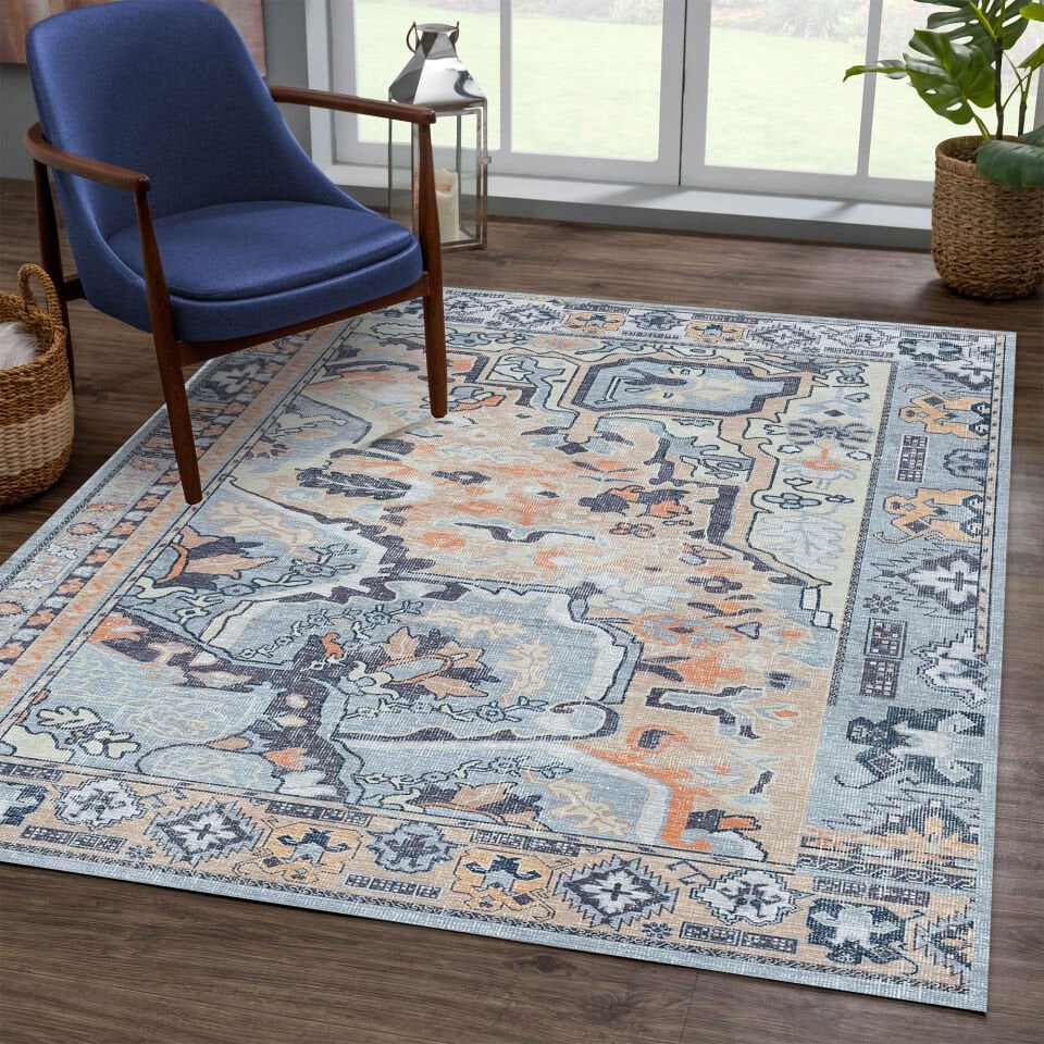 Blue Oriental Rug Classic Pattern Decorative Carpet