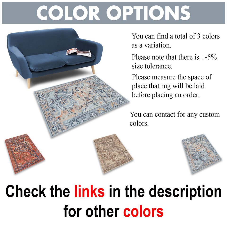 Blue Oriental Rug Classic Pattern Decorative Carpet