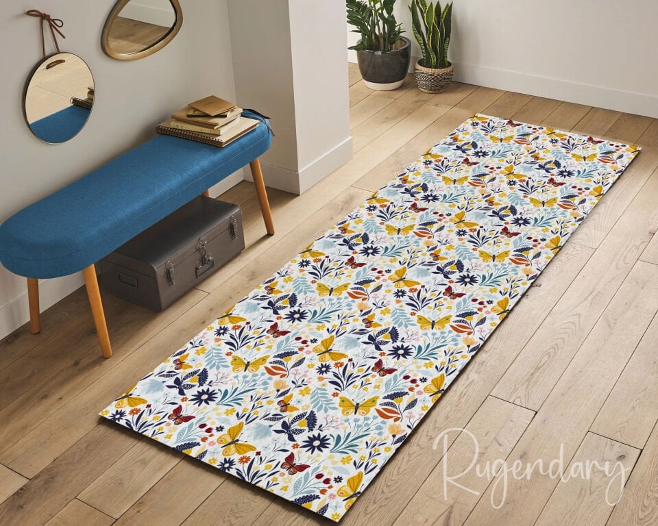 Butterfly & Wildflower Runner Rug – Colorful Hallway and Kitchen Carpet