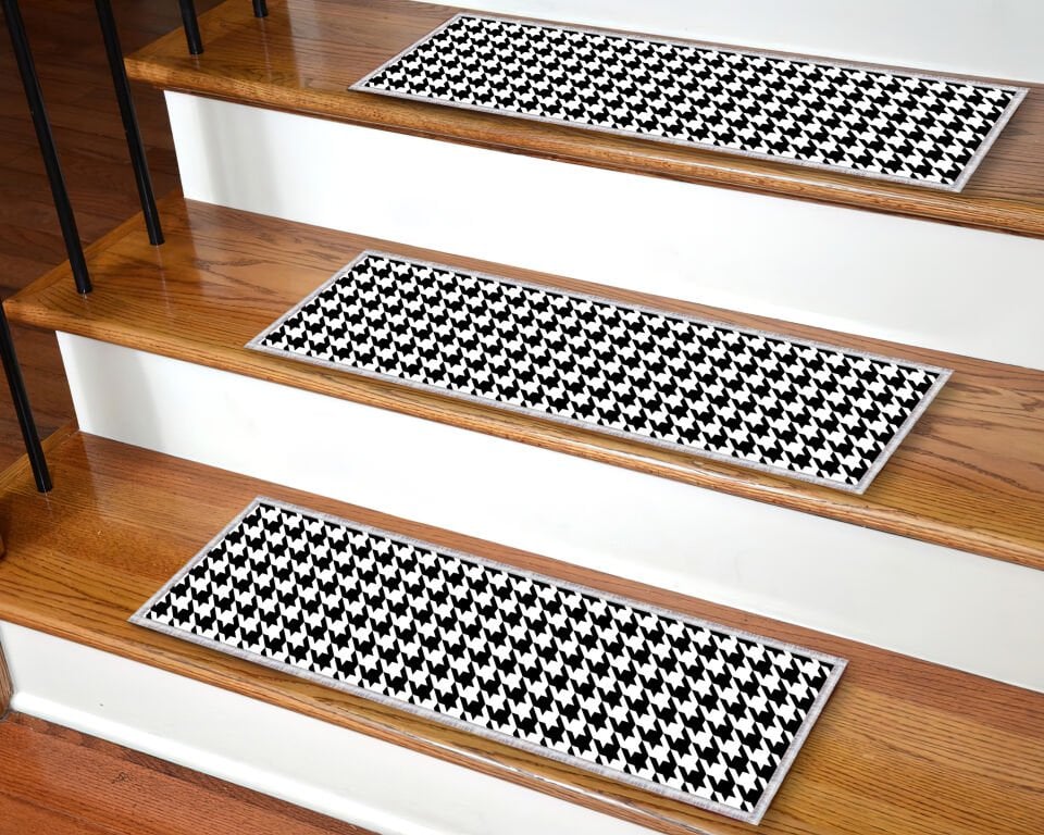 Black And White Houndstooth Stair Mat – Stylish Non-Slip Stair Tread For Safety And Decor
