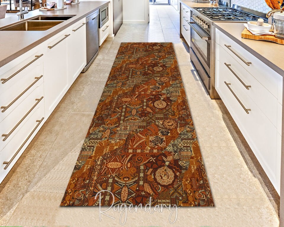 Vintage Bohemian Rust Runner Rug – Warm Earth Tones with Ethnic Patterns