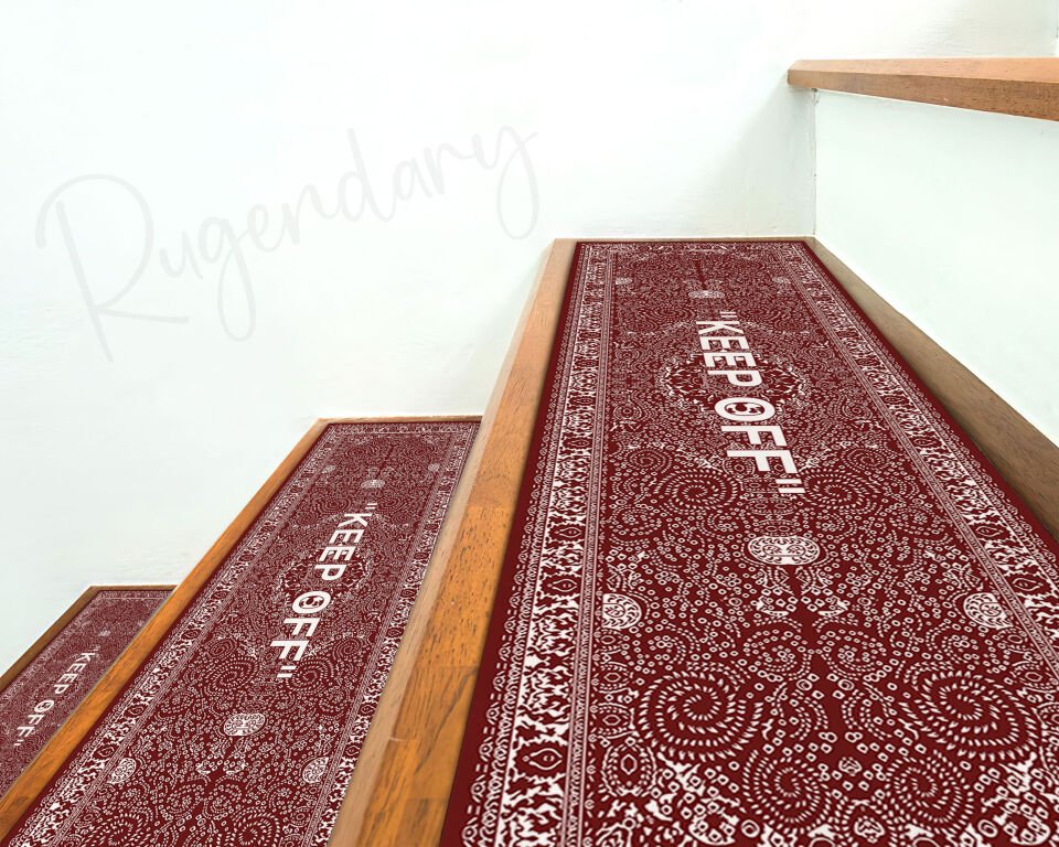 Red Stair Mat with ''KEEP OFF'' Quote – Modern Non-Slip Step Carpet