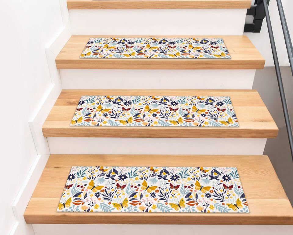 Butterfly Meadow Stair Treads – Floral & Butterfly Patterned Stair Mats