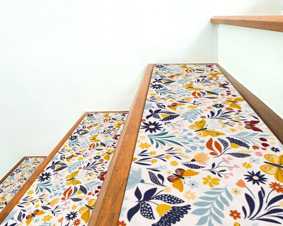 Butterfly Meadow Stair Treads – Floral & Butterfly Patterned Stair Mats